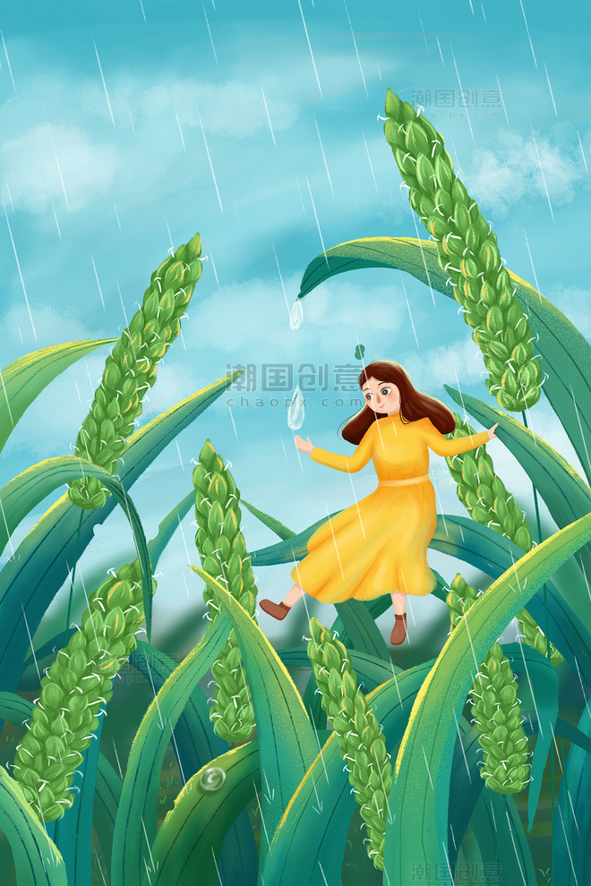 二十四节气谷雨手绘插画