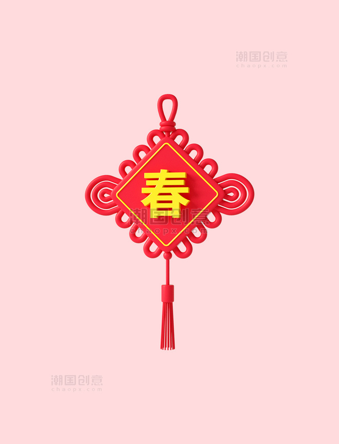 3D立体红色C4D新年春节新春中国结春节年货节