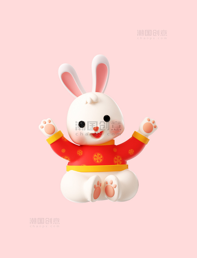 C4D新年3D卡通可爱兔子形象春节新年兔年