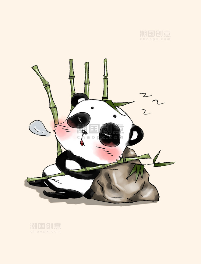 可爱抱竹子睡觉的熊猫卡通元素