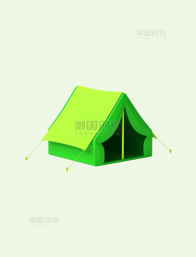 绿色C4D立体仿真春天野营帐篷