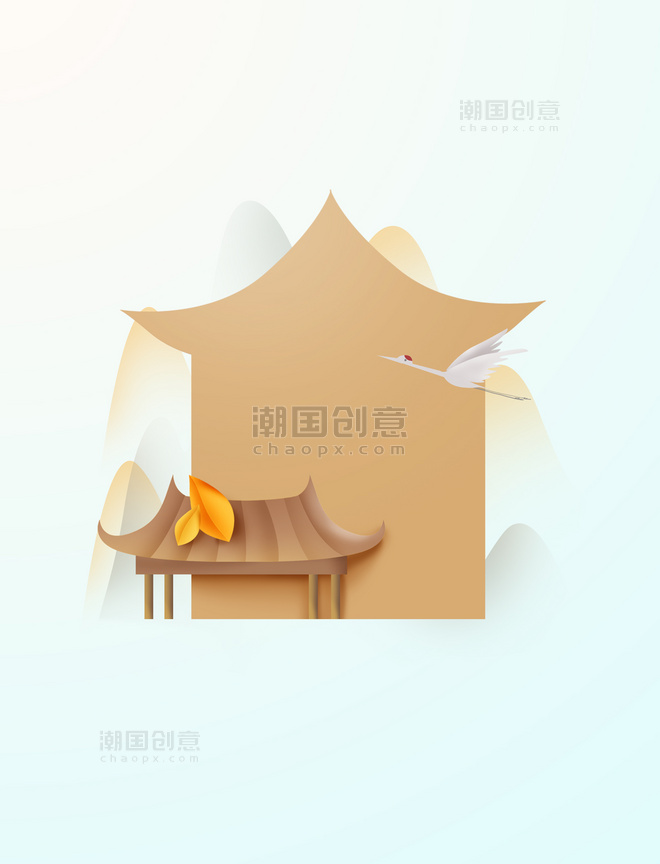 创意氛围感古风古代建筑中国风古风房子文字框