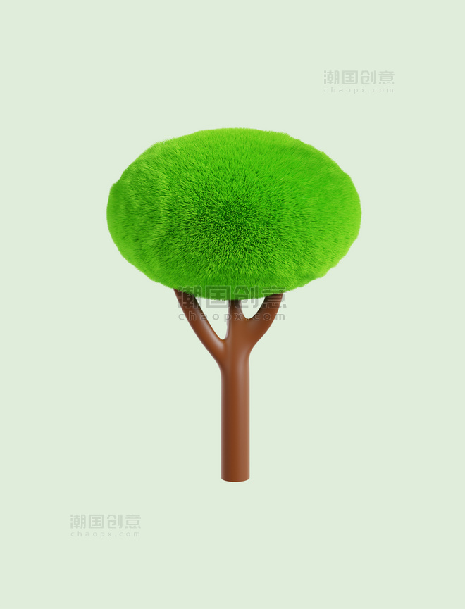 3D立体绿色毛绒树木植物