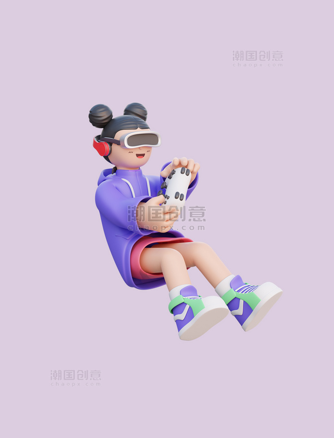 3D假期游戏VR虚拟现实女孩人物打游戏电竞