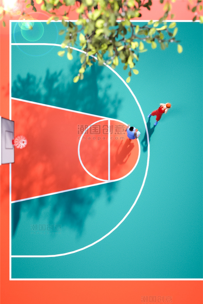 C4D卡通风体育篮球运动宣传背景3D场景