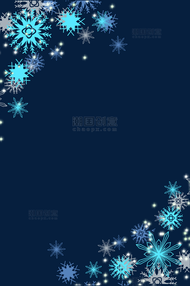 冬季蓝色雪花冬至立冬小雪大雪边框装饰元素