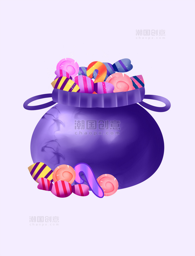 万圣万圣节紫色糖果罐元素