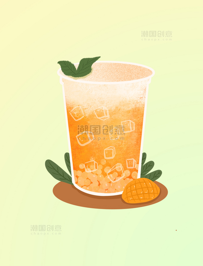 芒果奶茶夏季清爽元素