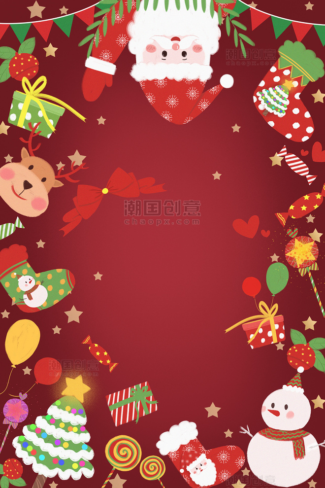 圣诞圣诞节圣诞老人气球礼物雪人卡通贺卡可爱背景