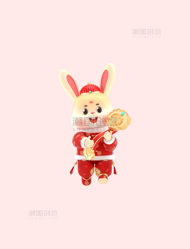 3D卡通新年兔年春节新春兔子元素c4d玉如意