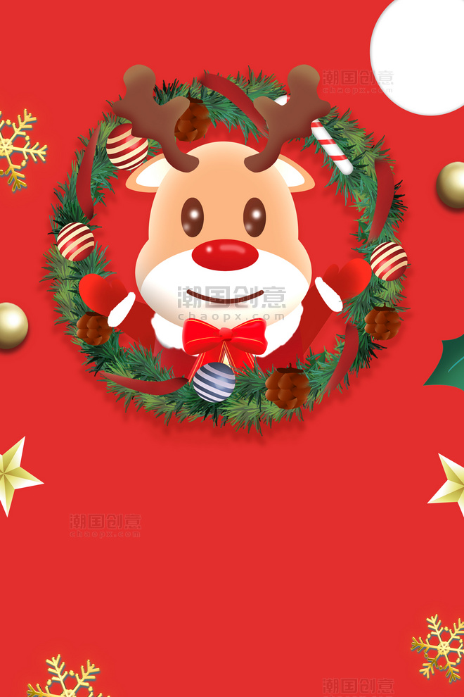 圣诞快乐圣诞节麋鹿红色背景