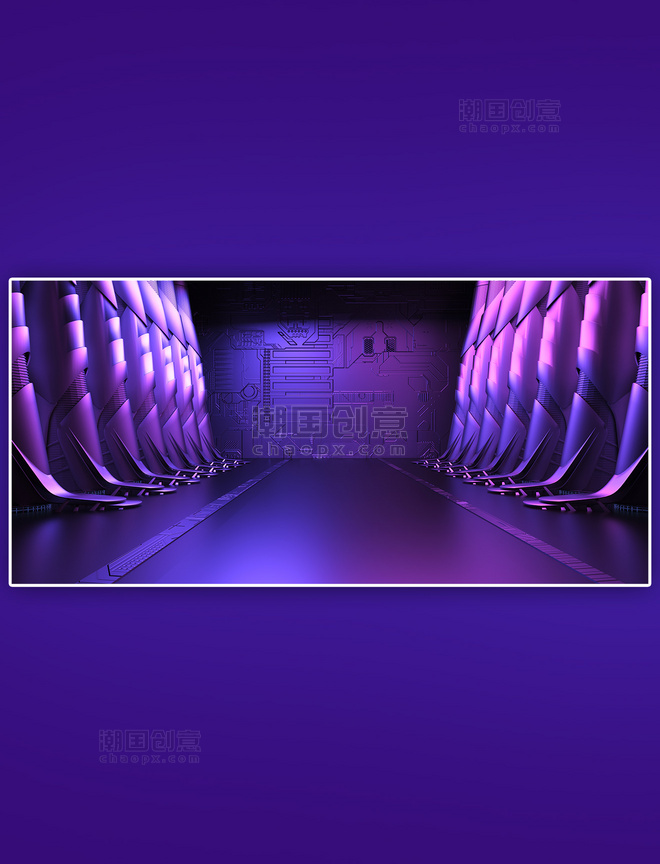 C4D赛博朋克紫色机械空间背景