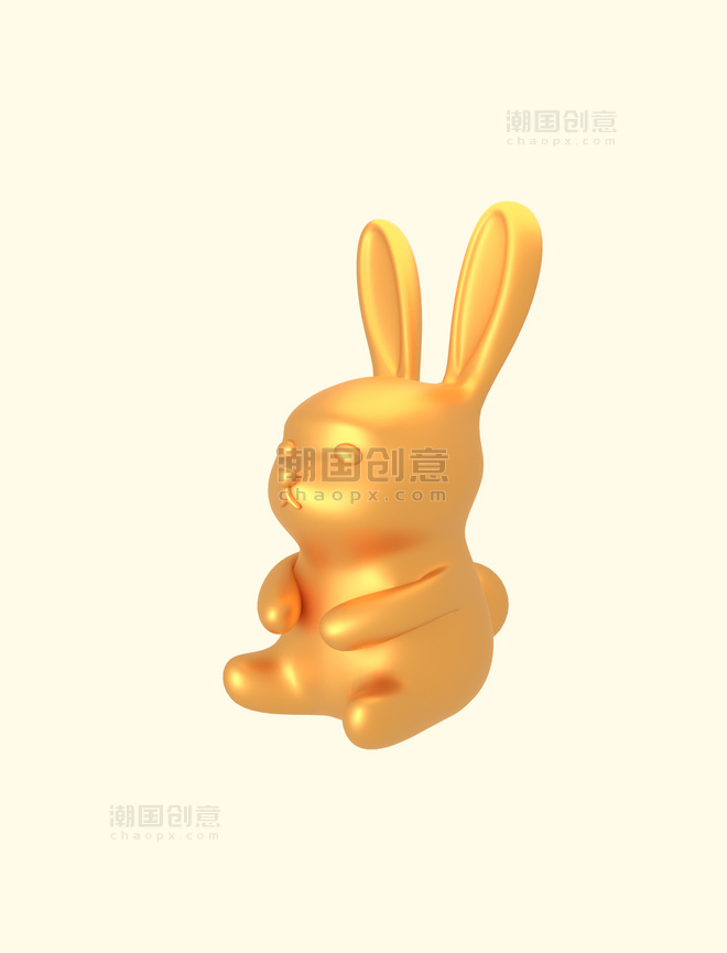 3D立体兔年大吉金色兔子元素