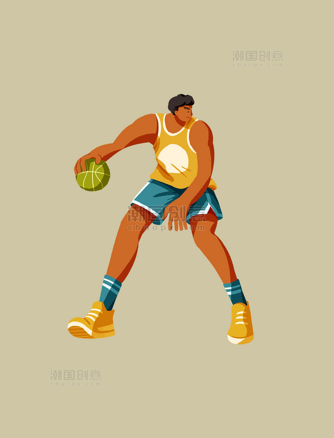 扁平夸张运动体育男运动员篮球插画元素