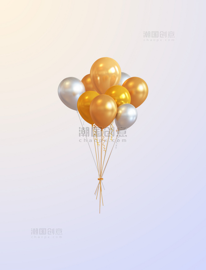 白金立体质感仿真气球元素春节年货节新年元旦