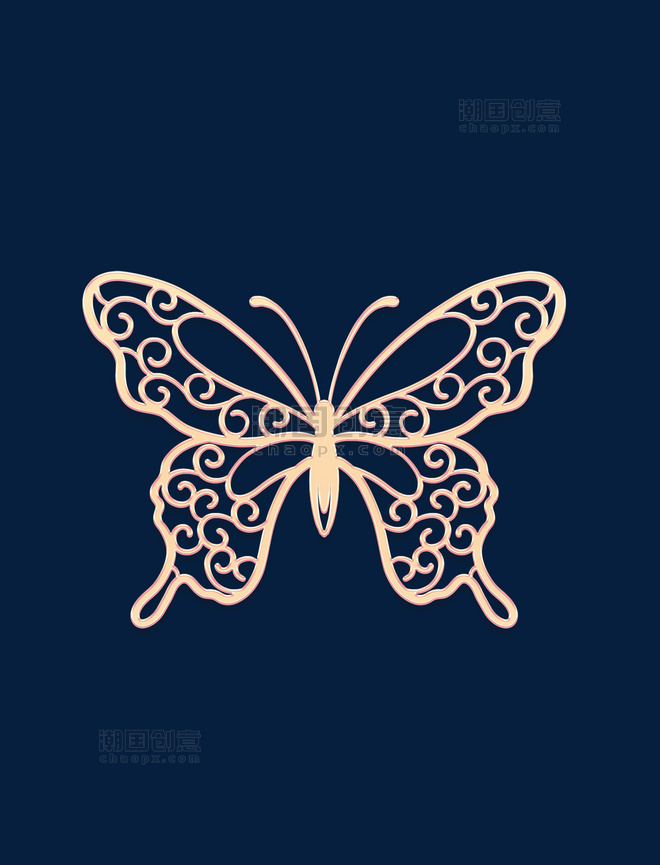 立体金边浮雕蝴蝶花纹元素