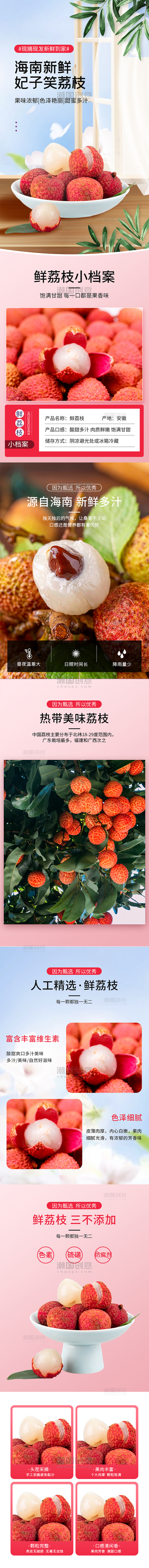餐饮生鲜水果食品荔枝红色C4D电商详情页