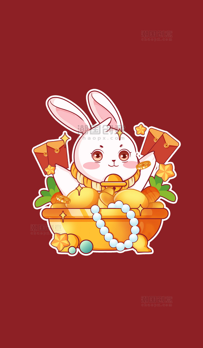 兔年新春新年卡通兔子萌兔成语祝福恭喜发财发红包