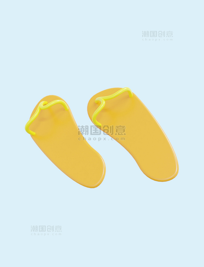 黄色3D立体夏日旅行沙滩鞋夏天