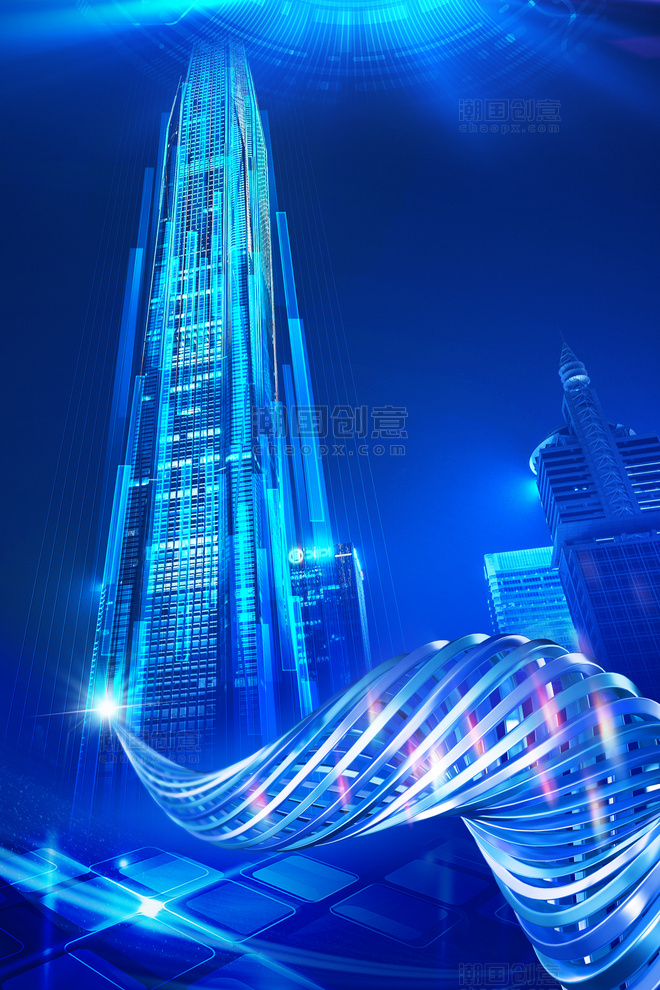 未来建筑科技感蓝色科幻背景