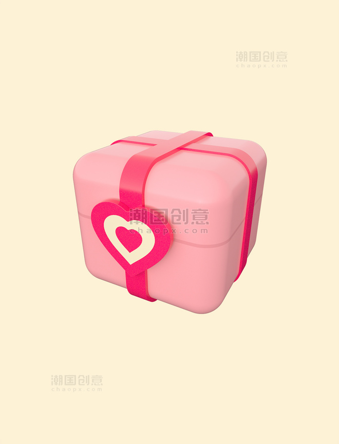 C4D建模立体3D粉红色礼盒