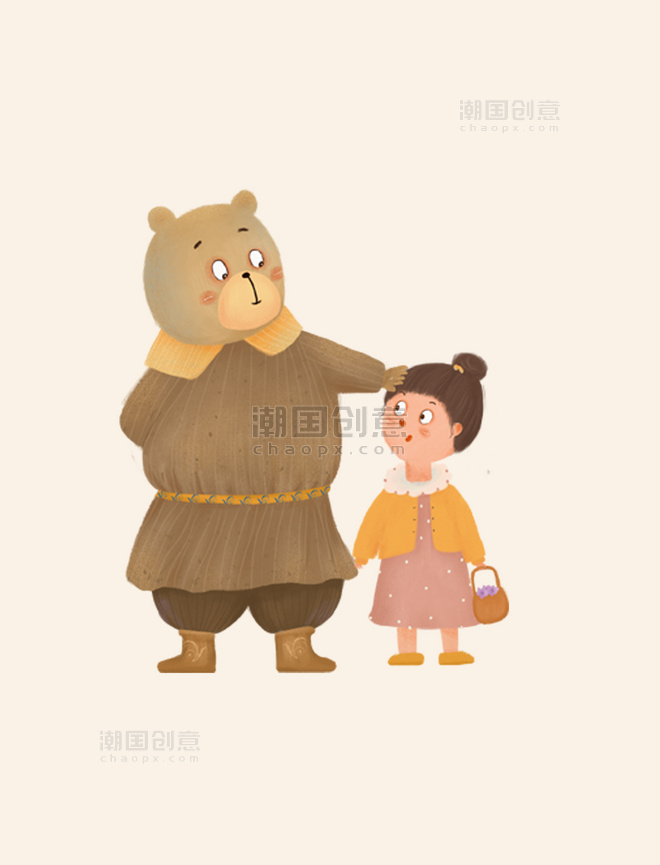 世界动画日儿童女孩与熊