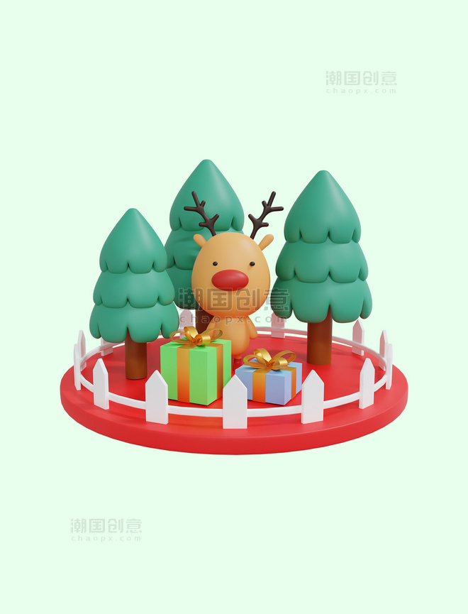 3D圣诞圣诞节圣诞树麋鹿