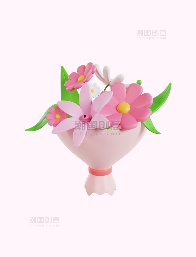 3D立体粉色花束花束送花