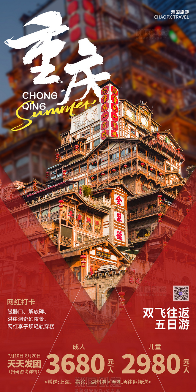 热点城市旅游宣传海报重庆红色促销