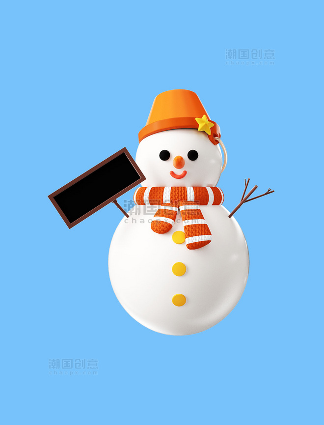 3D冬天冬季立体卡通可爱举牌雪人形象