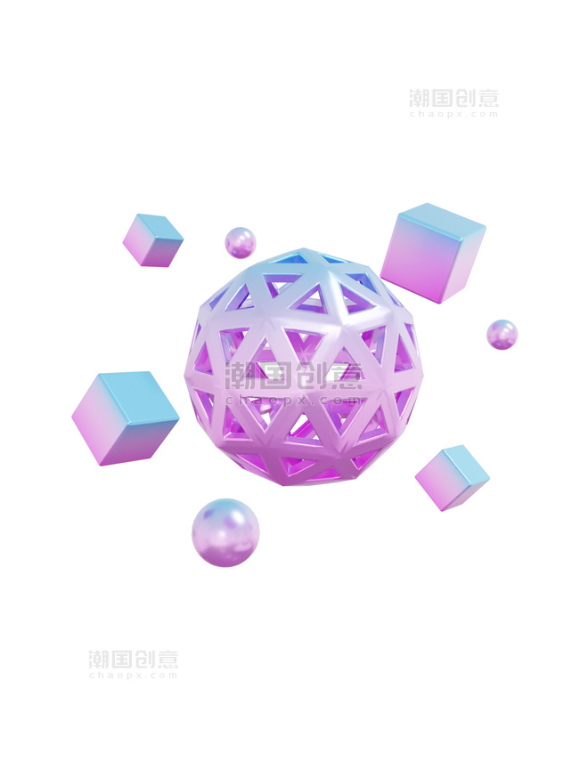 3DC4D立体幻彩渐变方形圆球几何元素