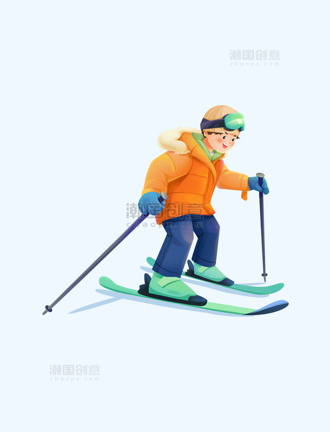 男孩滑雪卡通元素