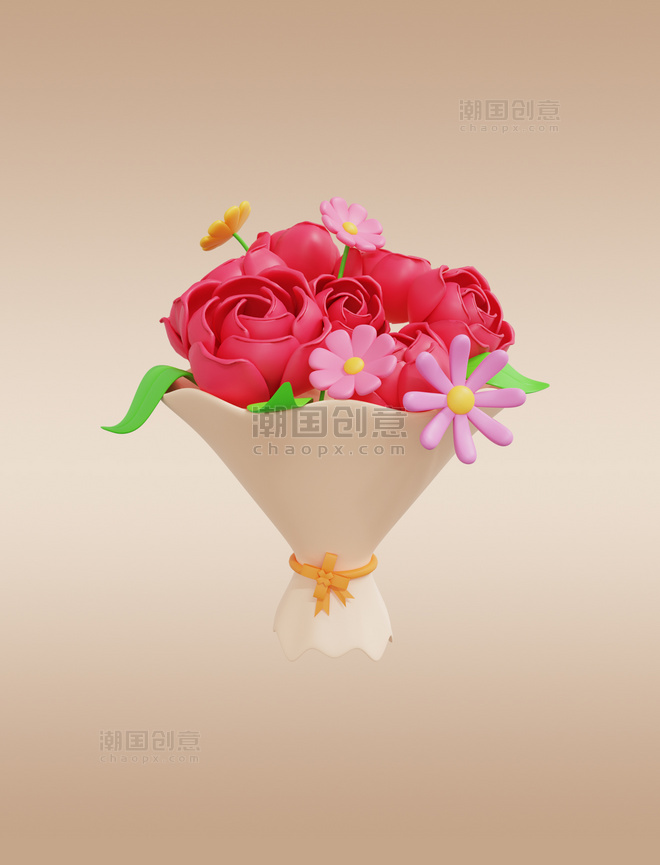 手绘3DC4D立体花束花卉