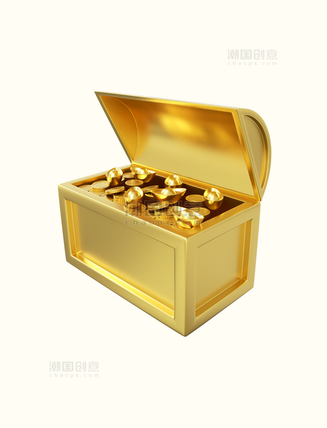 3D立体元宝金币宝箱