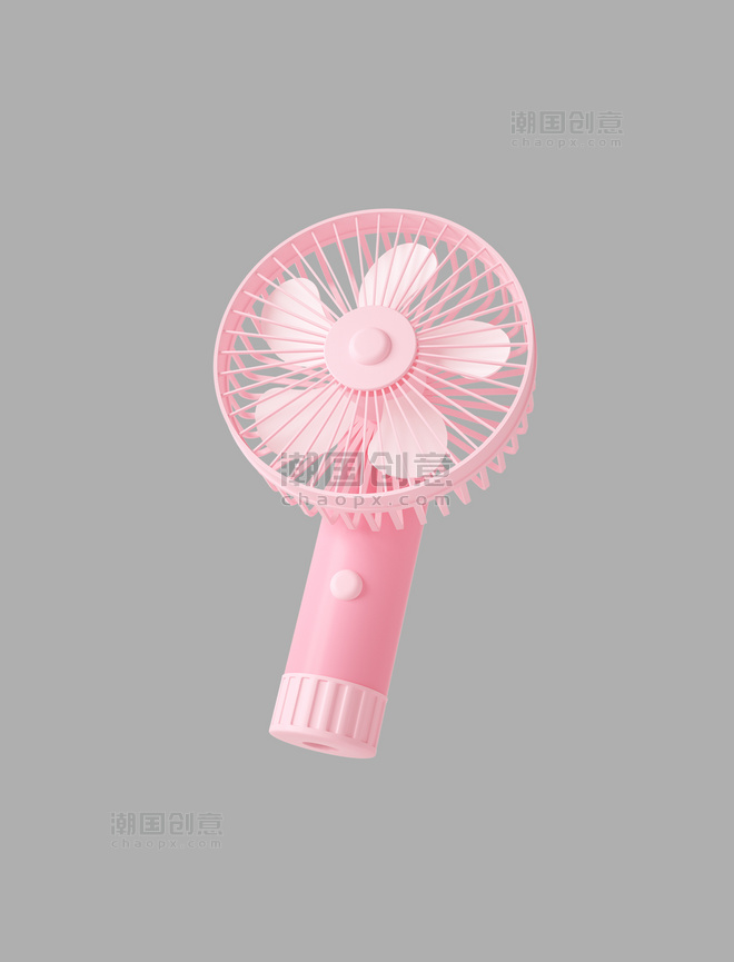 3D粉色C4D立体卡通小风扇夏天清凉降温