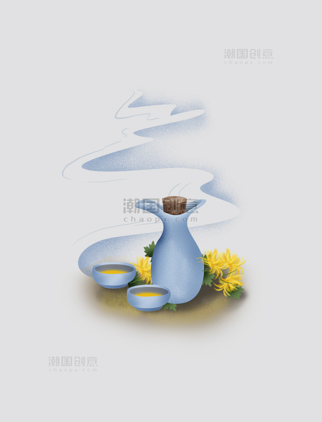 重阳节古风酒壶和菊花元素