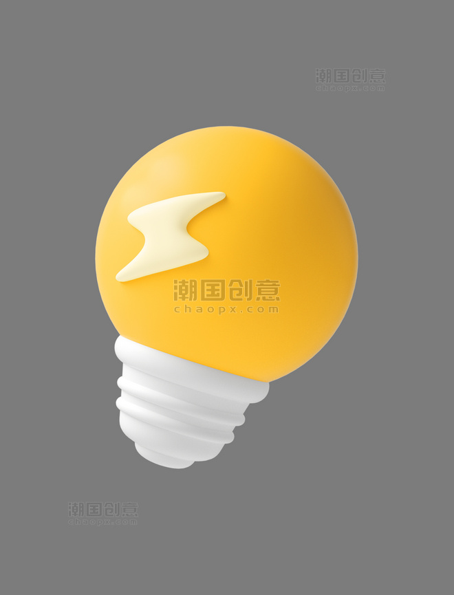黄色C4D立体卡通电灯泡