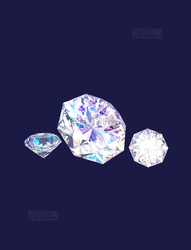 C4D立体闪亮发光透明钻石元素