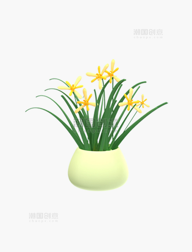 3D立体春天花卉盆栽兰花
