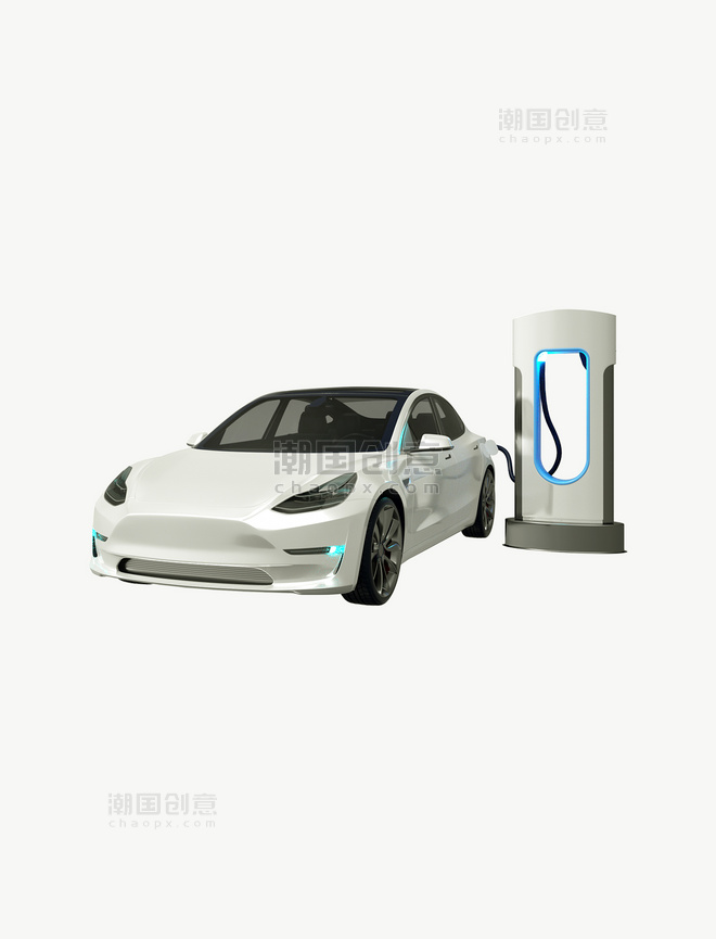 3D立体C4D卡通新能源汽车充电轿车
