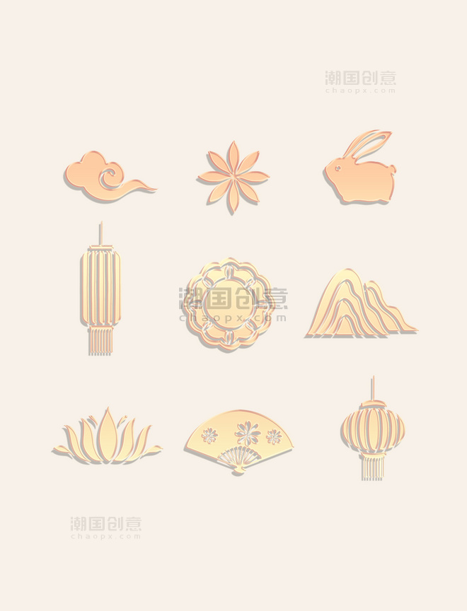 图标中秋中秋节金色立体浮雕图标
