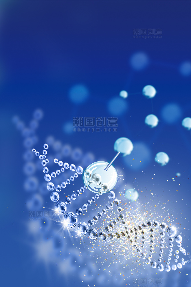 几何线条医学基因DNA链平面蓝色质感背景