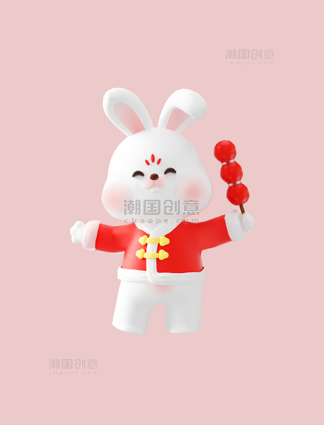 3d新年新春春节兔年卡通可爱兔子萌兔糖葫芦