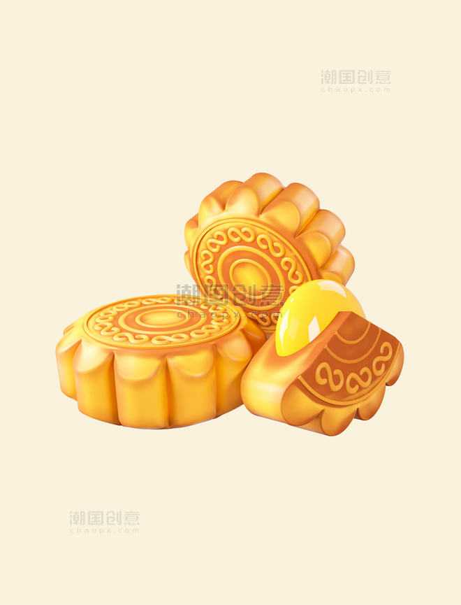 3d立体写实风月饼中秋节美食流心月饼模型