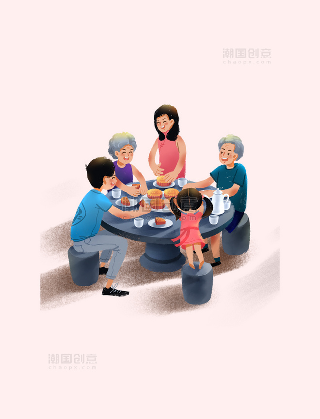庆中秋阖家团圆吃月饼
