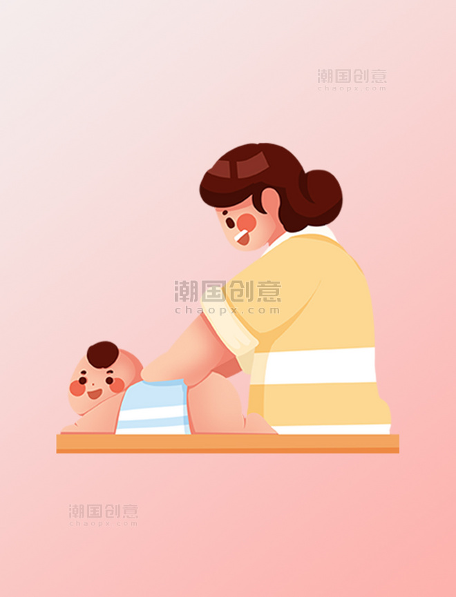 婴儿新生儿护理宝宝按摩抚摸扁平风插画元素
