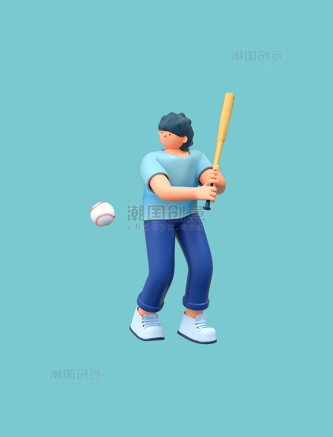 3D体育运动人物打棒球