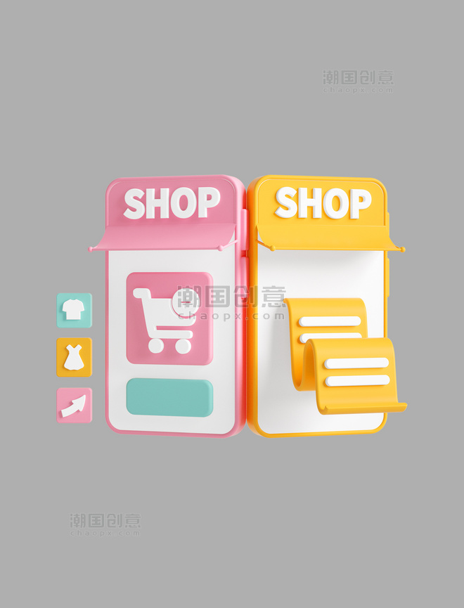 粉色C4D立体卡通手机在线购物网购电商