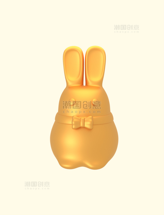 3D立体金色兔子新年快乐元素