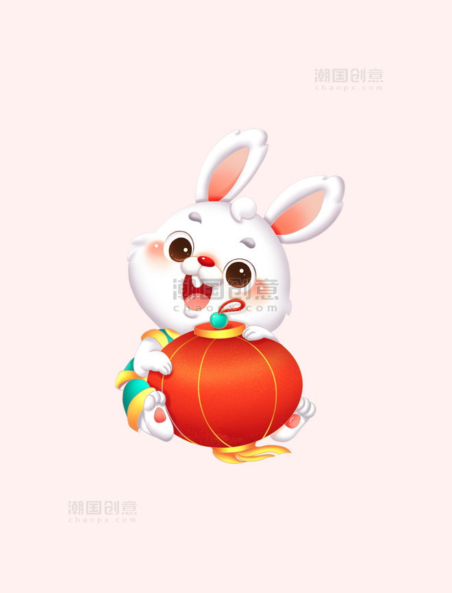 兔年新年春节兔子抱灯笼喜庆形象元素